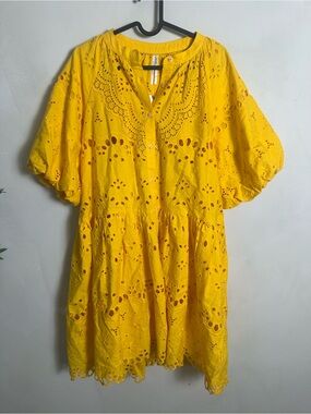 Anthropologie Tallulah Eyelet Mini Dress in Mango Women’s Size Medium NWT